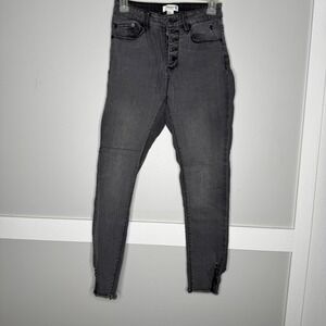 Forever 21 Skinny Jeans Womens 27 Black High Rise Button Fly Raw Hem Stretch